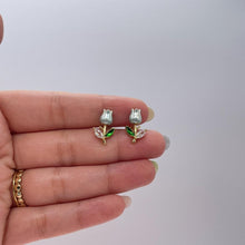 Load image into Gallery viewer, 18k Gold Filled Hand Painted, Tulip stud earring with stems
