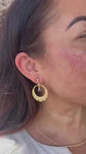 Load and play video in Gallery viewer, 18k Gold Filled Dreamcatcher Earrings: Boho  Dangle Jewelry, Round Shape tiny Evil Eye Attached for best of Luck
