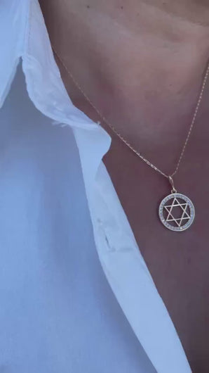 18k Gold Filled Large Star of David Outline Pendant Crowned with CZ Stones