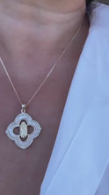 Load and play video in Gallery viewer, 18k Gold Filled Mother of Pearl Clover Pendant with Virgin Mary Engraved Crowned with CZ
