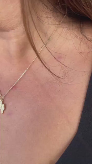 18k Gold Filled Cactus plant with White Pave CZ, cactus pendant summer jewelry,