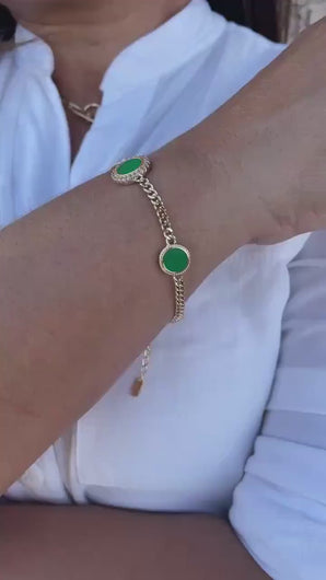 18k Gold Filled Dainty 2mm Cuban Link Bracelet with 3 Colorful Disk Charm