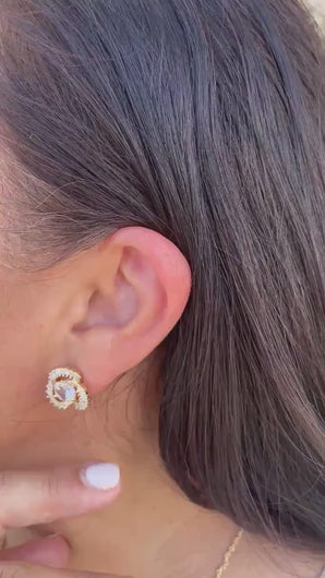 18k Gold Filled Flower Stud Earrings with CZ Stone