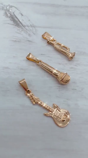 18k Gold Filled Musical Instruments Microphone, Guitar and Trumpet Charms   Dainty Pendants And Jewelry Making Supplies
