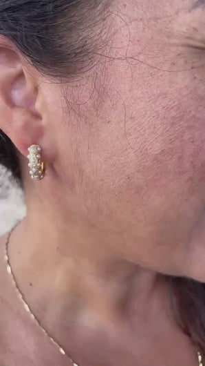 18k Gold Filled Chunky Huggie with Pearl and CZ Stones