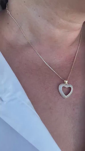 18k Gold Filled Heart Pendant wth smooth sleek outline and with Round CZ Stones