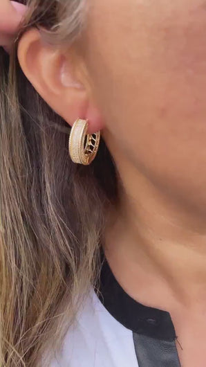18k Gold Filled Flat and Fat Shape Micro Pavê Zirconia Clicker  Earrings