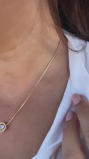 18k Gold Filled Minimalist Herringbone\Box Chain Necklace with Solitaire CZ Pendant