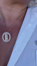 Load and play video in Gallery viewer, 18k Gold Filled Cut Out Virgin Mary Pendant Crowned with CZ Pave
