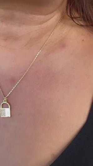 18k Gold Filled Lock Charm with Half Cubic Zirconia and Smooth Gold Surface