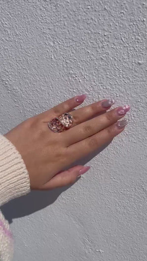 18k Rose Gold 2 Tier Textured Ring with CZ