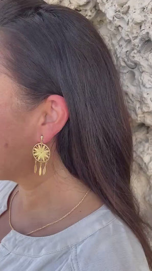 18k Gold Filled Dreamcatcher Earrings: Boho  Dangle Jewelry