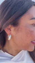 Load and play video in Gallery viewer, Synthetic Pearl Hoop Earrings, Elegant C-Hoop Design
