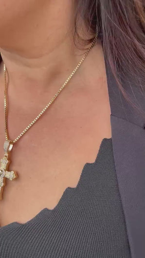 18k Gold Filled XL Crucifix with CZ Pave and engraved Skull