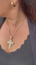 Load and play video in Gallery viewer, 18k Gold Filled XL CZ Pave Cross Pendant with Radiant cut a Stones
