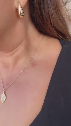 18k Gold Filled Palm Leaf with White Pave CZ, leaf pendant summer jewelry,