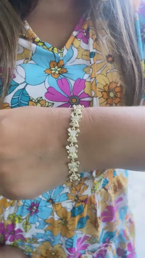 18k Gold Filled Womens Zirconia Bear Charm Bracelet