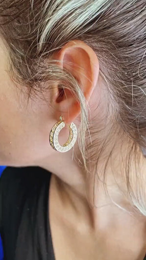Gorgeous Unique 18k Gold Filled Geometric Three Sides Roman Patterned Hoop Earrings  Jewelry Luxury Fine Woman