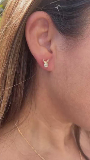 18k Gold Filled Plain Bunny Logo Stud Earring