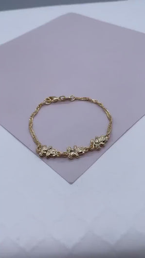 18k Gold Filled Teddy Bear Engraved Link Kids Bracelet