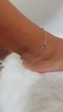 Load and play video in Gallery viewer, 18k Gold Filled Dainty Blue Color Evil Eye Anklet, Protection Jewelry,  Supplies
