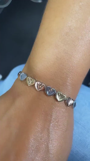 18k Gold Filled Vintage Tri-Colored Diamond Cut Heart Bracelet