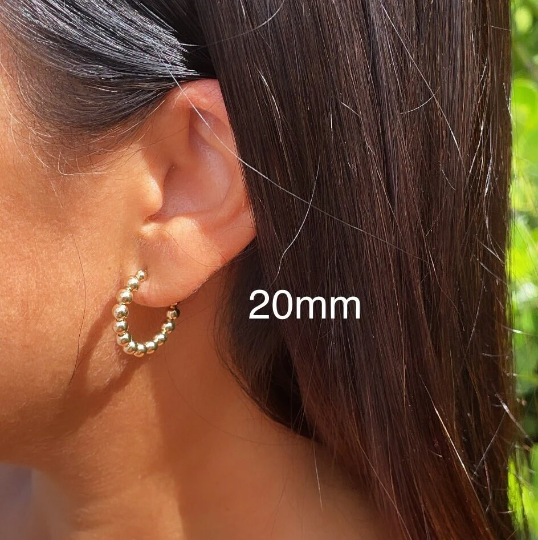 18k Gold Filled Ball Beaded C Hoop Earring Available Small, Medium and Large