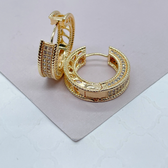 18k Gold Filled Flat and Fat Shape Micro Pavê Zirconia Clicker Earrings
