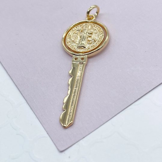 Swivel Double Sided 18k Gold Filled San Benito Engraved Key Pendant