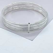 Load image into Gallery viewer, 18k Silver Filled Silver Bangle Bracelet With Smooth and Textured Thin Layers
