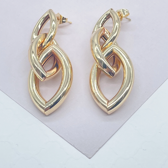 18k Gold Filled Single Long Oval Chunky Link Earrings