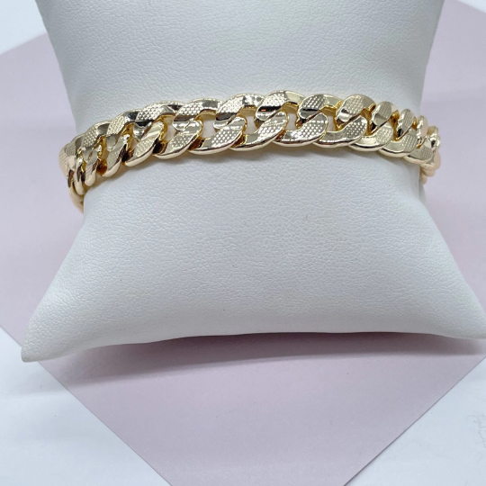 18k Gold Filled Thick Carved Cuban Link Bracelet 9.5mm