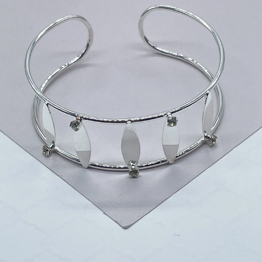 18k Silver Filled See Through Bangle Bracelet, Patterned With Silver Pieces & Zirconia