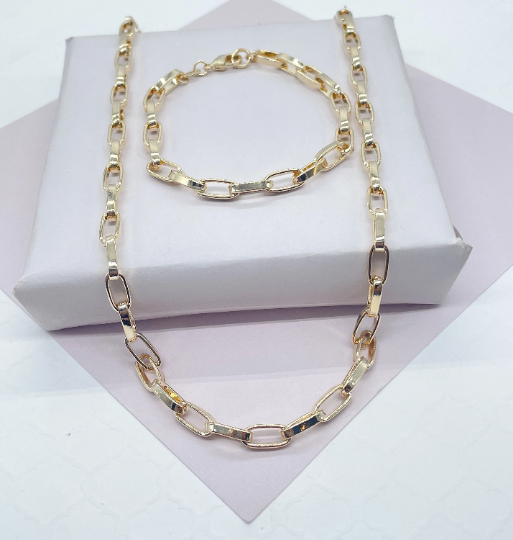 Thick 18k Gold Filled Paper Clip Set Featuring Bracelet And Necklace