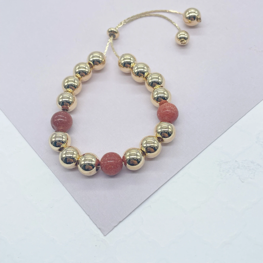 18k Gold Filled Venturina and Gold Beads Adjustable Bracelet
