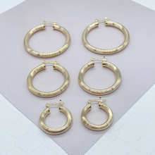 Load image into Gallery viewer, 18k Gold Filled Plain Hoops in three sizes featuring a layered wire pattern
