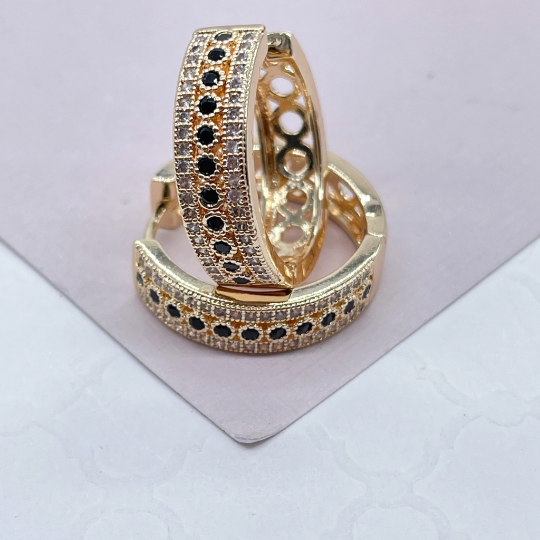 18k Gold Filled Pave Hoops With 1 Row of colorful Stones