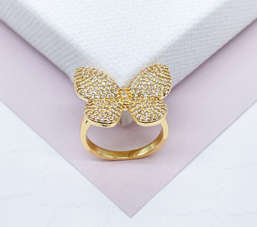 18K Gold Filled Ring with Micro Pave Cubic Zirconia Butterfly Wings for