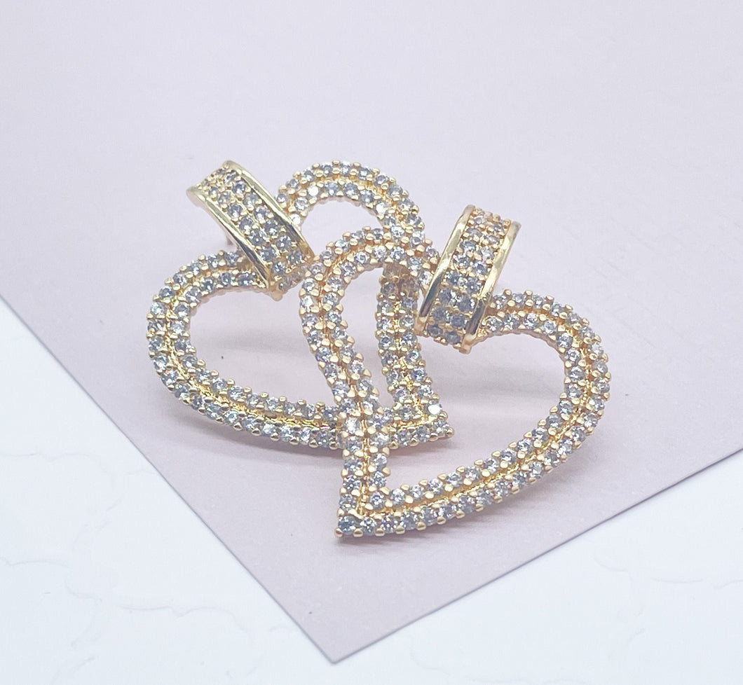 18k Gold Filled Micro Pave Cubic Zirconia Open Heart Earrings, Party Fancy Earrings  Her, See Through Heart Earrings