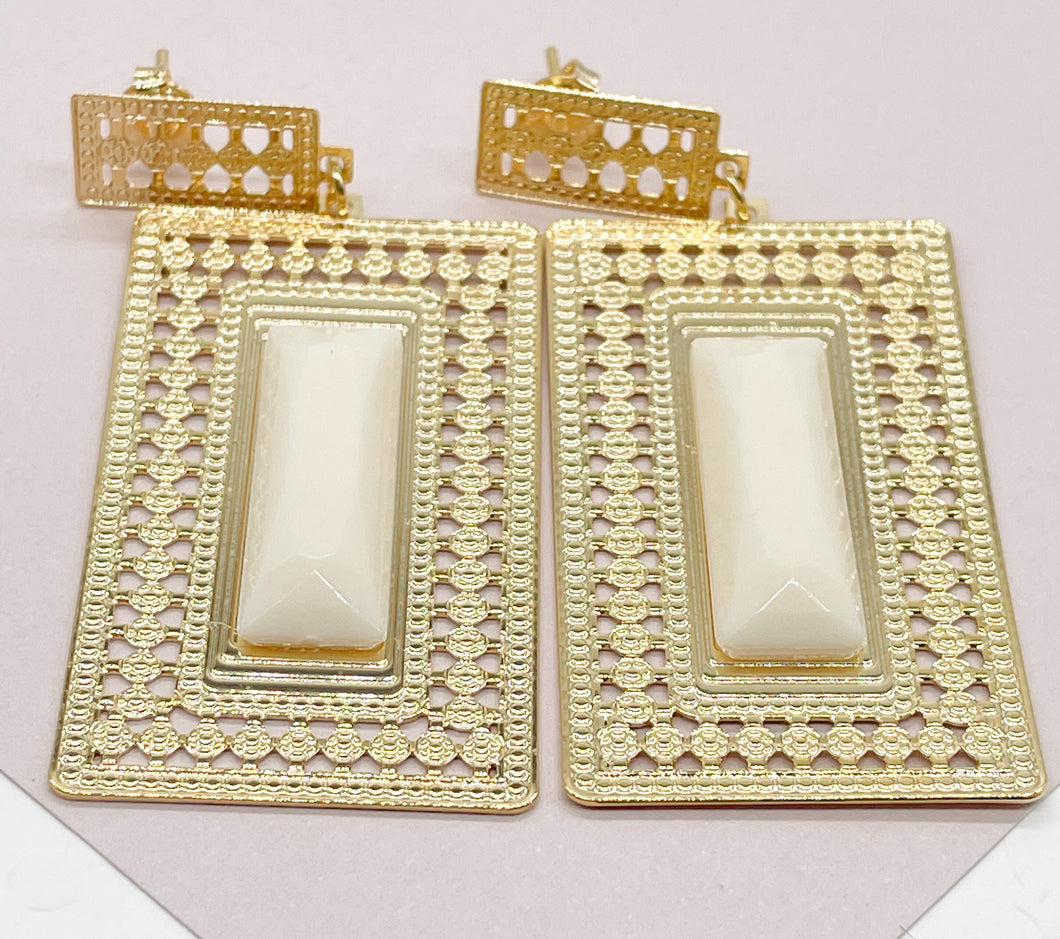 18k Gold Filled Square Dangling Earrings, Geometric, Featuring Micro Pave