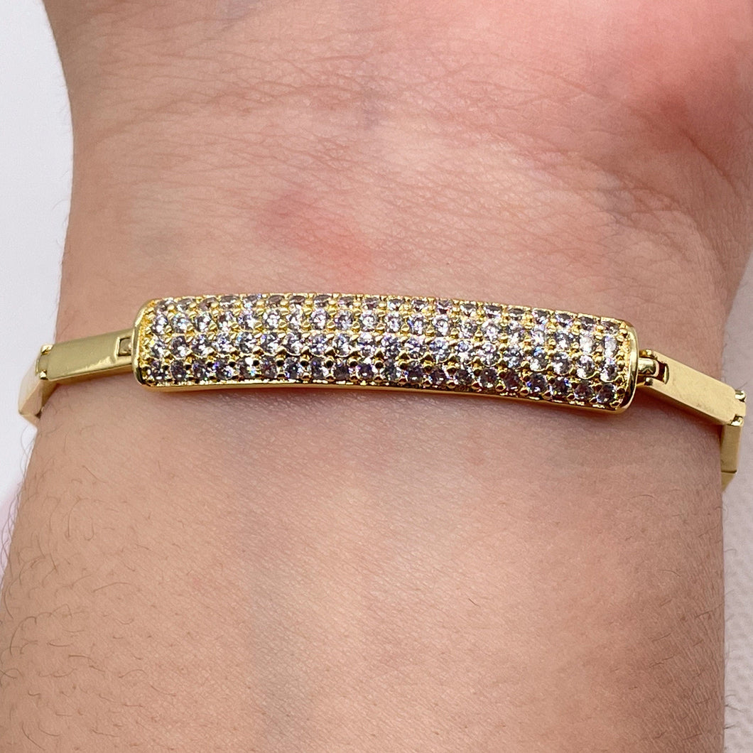 18k Gold Filled Micro Pave Cubic Zirconia Bar Bracelet in Gold or Silver, ID Fancy Bracelet  Her