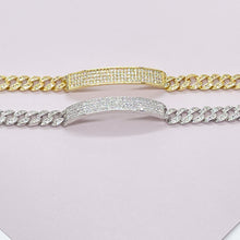 Load image into Gallery viewer, 18k Gold Filled Micro Pave Cubic Zirconia Unisex Bar Bracelet Featuring Cuban Link
