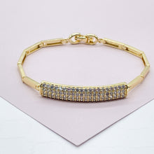 Load image into Gallery viewer, 18k Gold Filled Micro Pave Cubic Zirconia Bar Bracelet in Gold or Silver, ID Fancy Bracelet  Her
