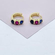 Load image into Gallery viewer, 18k Gold Filled Three Stones Huggie Earrings Hypoallergenic Jewelry
