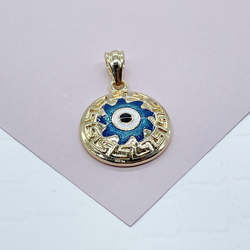 18k Gold Filled 20mm Protection Blue Evil Eye Charm   Gold Pendant