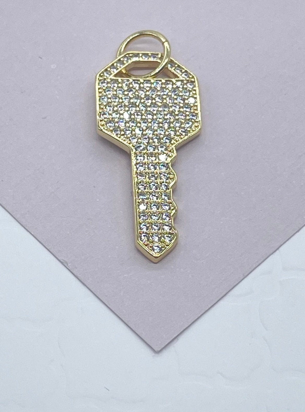 18k Gold Filled Key Charm with Micro Pave Cubic Zirconia Wholesale Zirconia