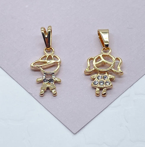 18k Gold Filled Kids Charms Boy in a Hat or Girl Featuring Cubic Zirconia   and Jewelry Supplies Family Jewelry  Mother