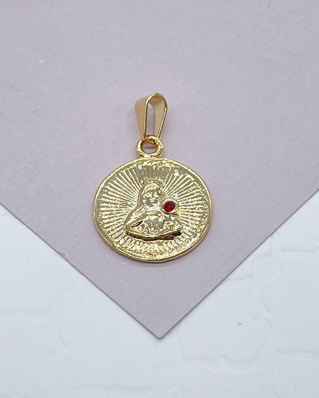 18k Gold Filled Santa Barbara Charm Featuring Crystal Ruby   And Jewelry Making Supplies Religious Catholic Pendants