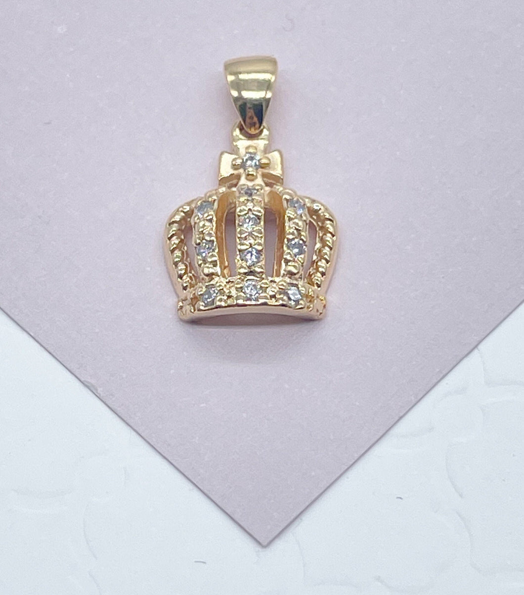 18k Gold Filled Dainty King's Crown Charm In Micro Pave Settings   Pendant And Jewelry Making Supplies