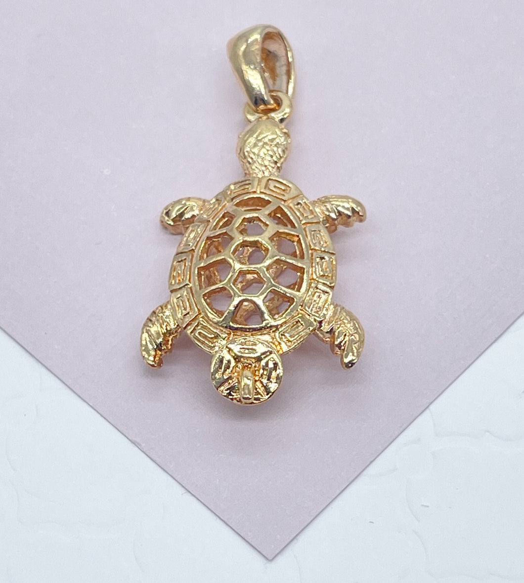 18k Gold Filled Double Sided 3-D Turtle Charm Featuring Large Bail   And Jewelry Making Supplies Pendants Marine Nature Inspired